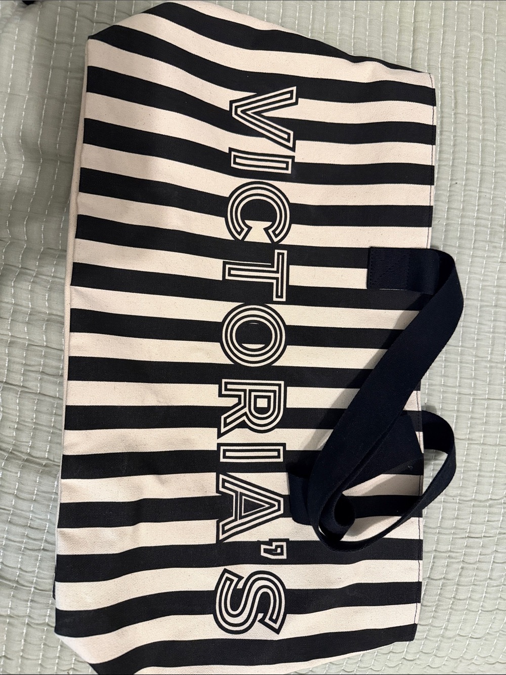 Victoria's Secret Black & White Striped Logo Tote